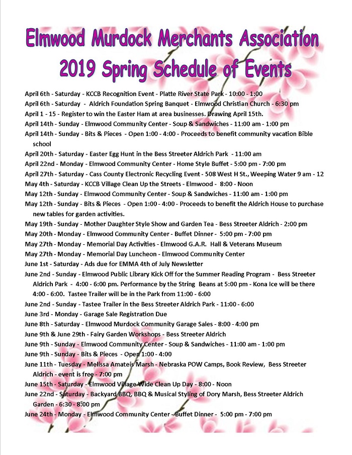 2019 Spring Schedule of Events Murdock