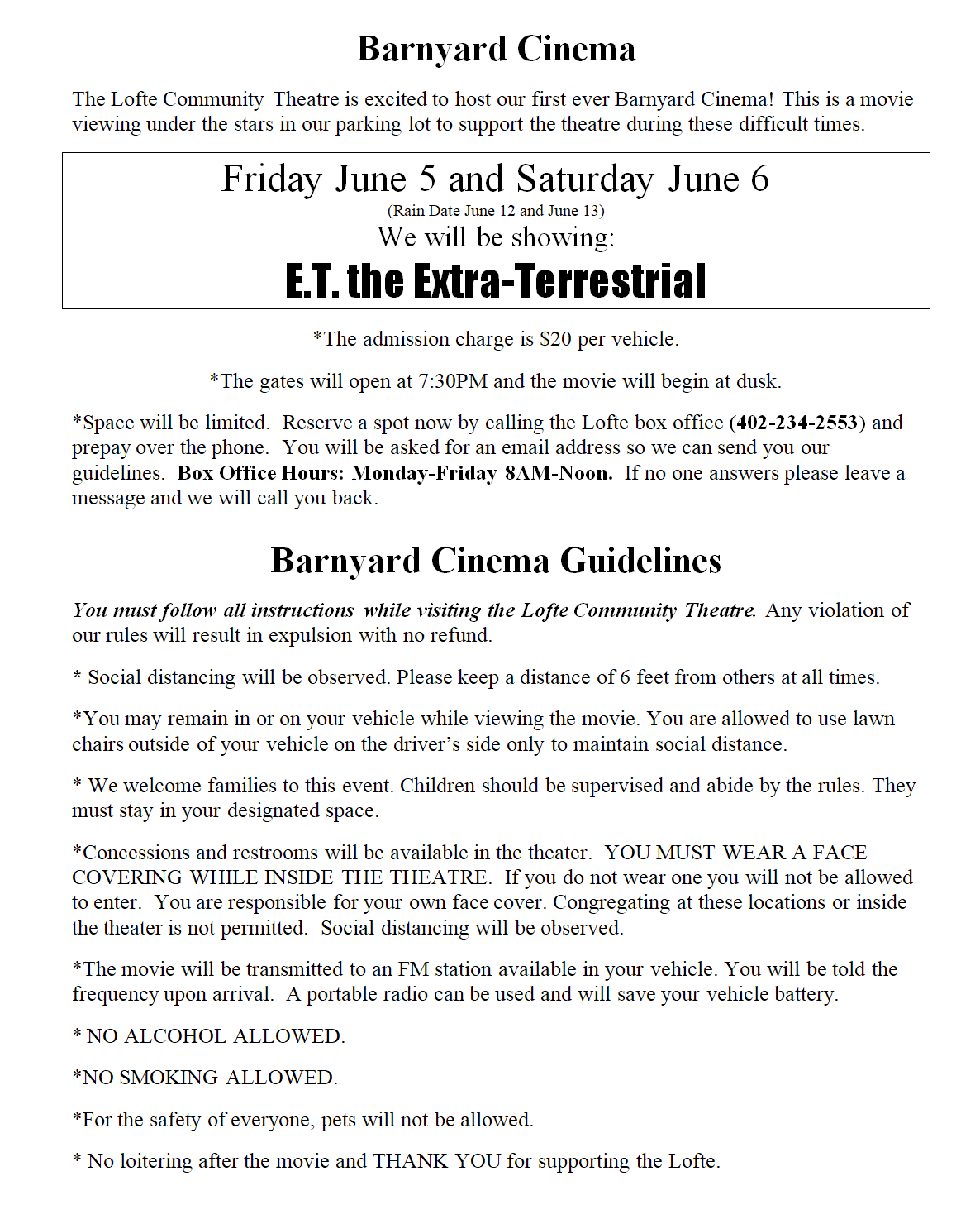 Barnyard Cinema Guidelines