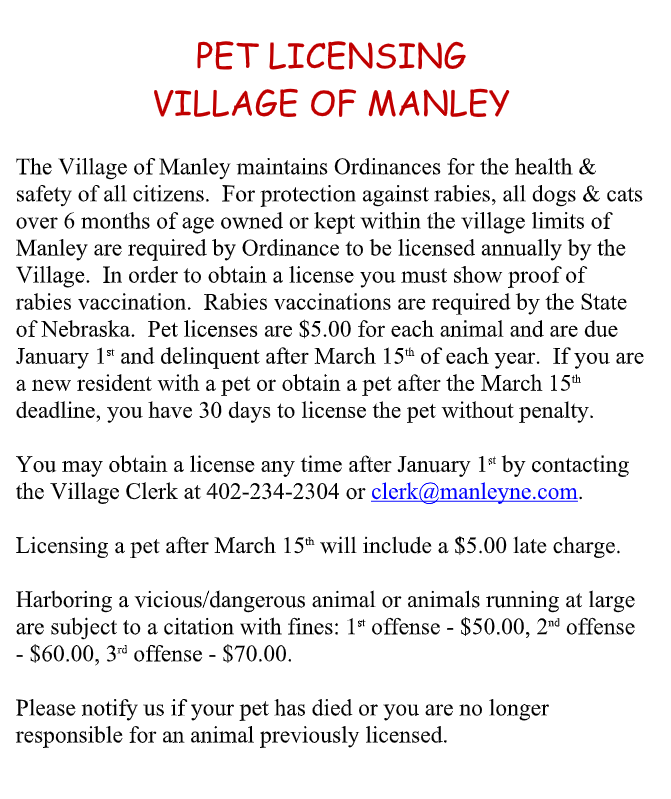 pet licensing Manley 2023